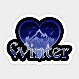 Winter Mountains Heart Retro Sunset Sticker